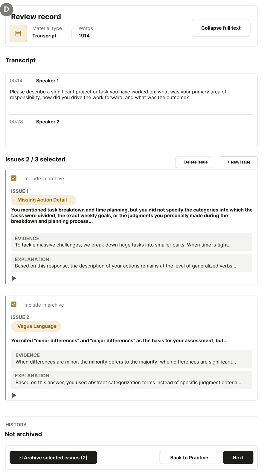 Issue review and organization interface
